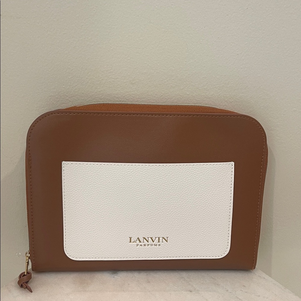 Lanvin Tan and White Leather Pouch